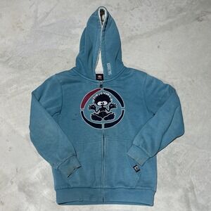 90s Vintage Saltrock Logo Hoodie Sherpa Lined Blind Teal Youth Size 9/10 Oakley